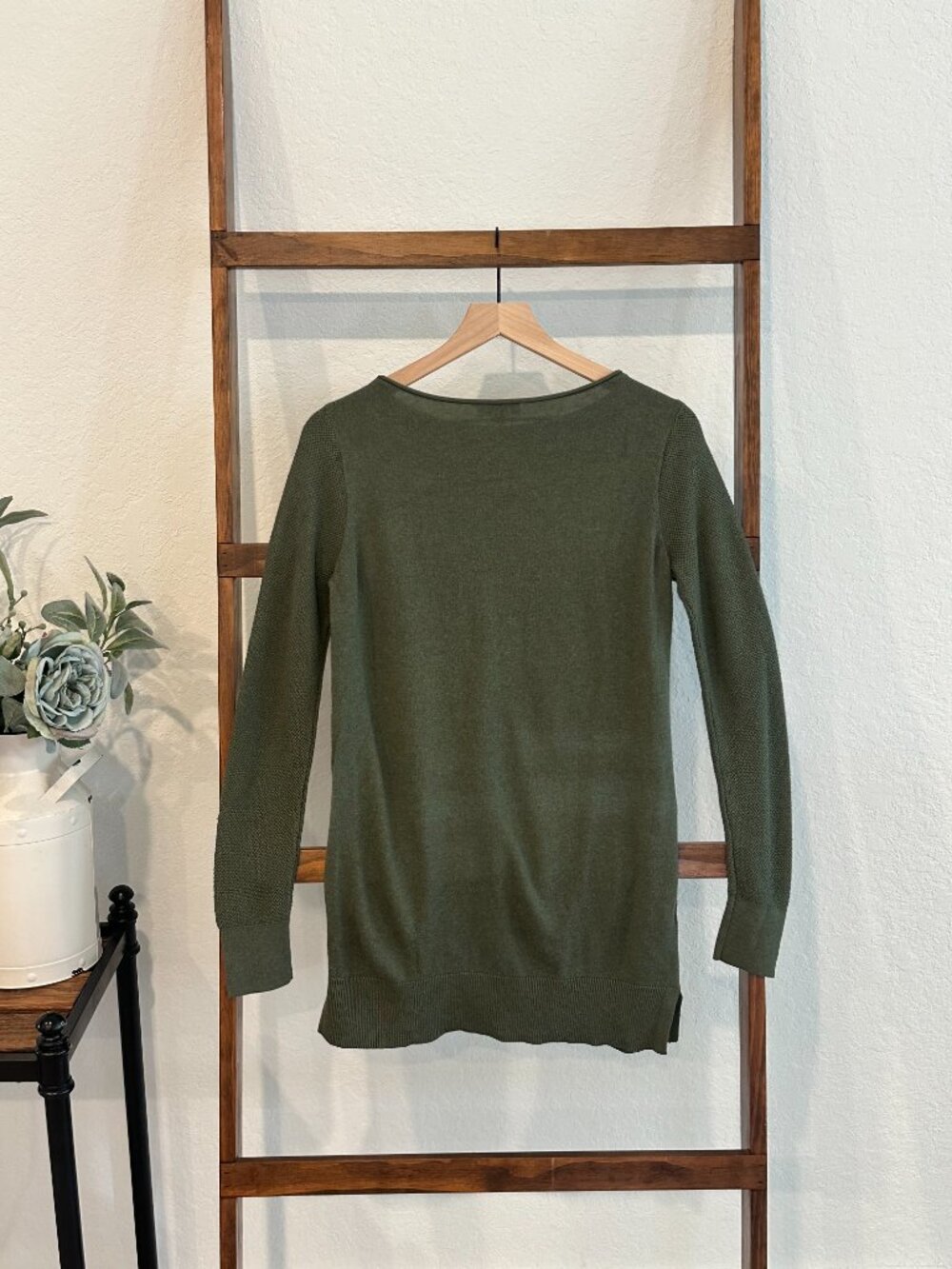 LOFT Outlet Hunter Green Long Sleeve Tunic Sweater Small Textured Sleeves - Picture 7 of 13